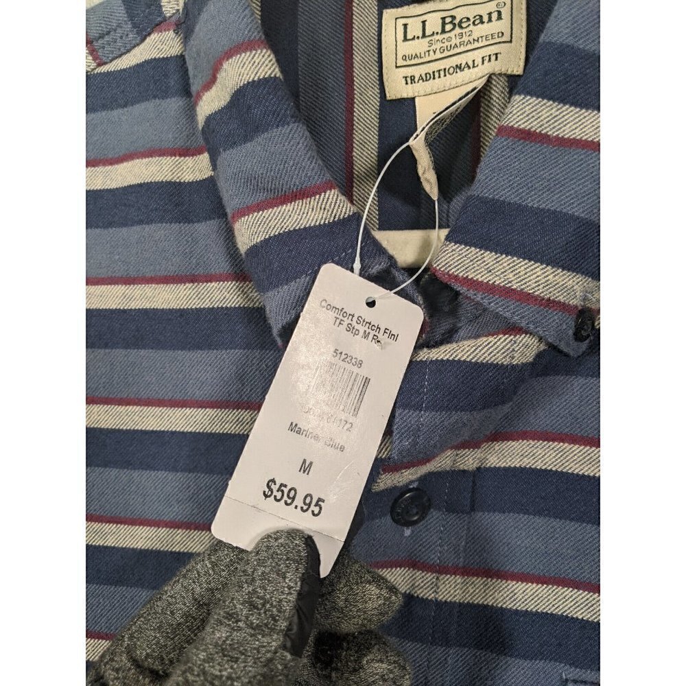 LL Bean Comfort Stretch Flannel Button Shirt Mens Medium Stripe Traditional Fit - Picture 5 of 11